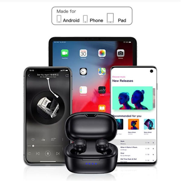 Ekte trådløse ørepropper, stereolyd med kraftig bass, Bluetooth-ørepropper med mikrofon, 35 timers spilletid USB C-ladeørepropper, Bluetooth-hodetelefoner for Black