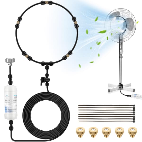 Utendørs viftesprøyte med 5 messingdyser, 10 meter slange, ventilbryter for uteplass, hage, grill, fest.