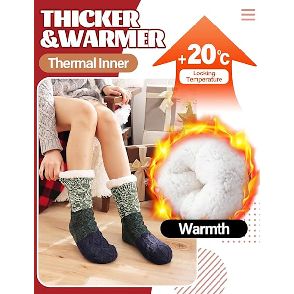 Dame Slippersokker Antislipp Fuzzy Fluffy Tykke Varme Hyttekoselige Komfortable Myke Fleece Hjemmegrep Sokker Green