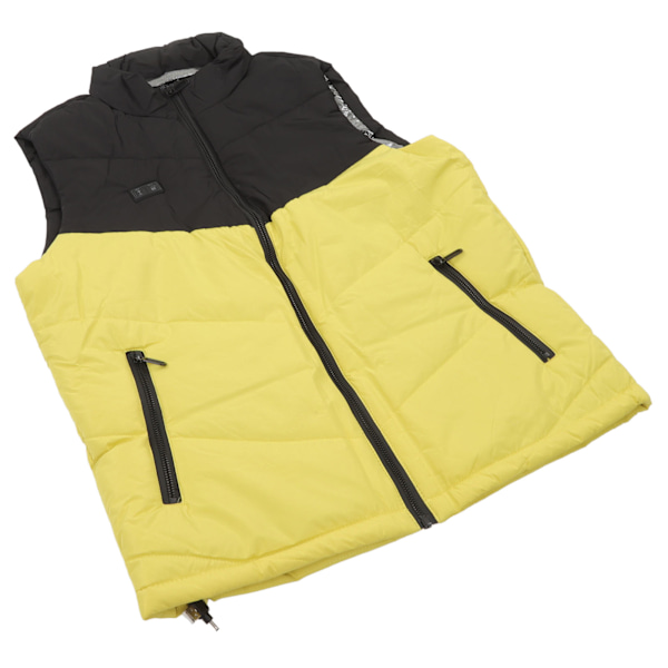 Oppvarmet vest elleve oppvarmingssoner 3 justerbare nivåer USB strømforsyning vaskbar oppvarmet jakke med innerlomme gul svart M 52,5-60 kg