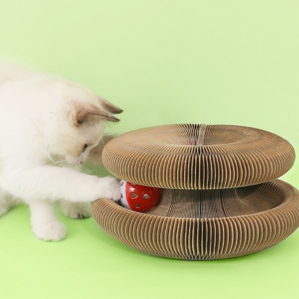 Kattens klorebrett med interessant orgelform, magnetisk katteslipeklør, klorebrett med mørk trestruktur, kattunge, orgel, klorebrett