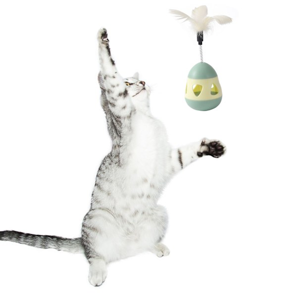 Kattgodis Dispenser Leksak med Fjäder Interaktiv Förhindra Tippning Katt Långsam Matare Pusselboll Yellow Green