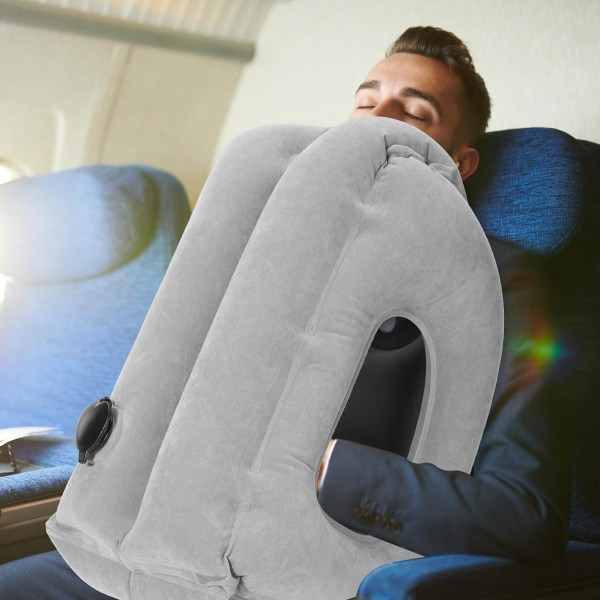 2-pack uppblåsbart resenacke för resor, sovande säng, bilkudde, sätesflygplan, nackstöd, stödjer rygg, huvud och ländrygg med Light Gray and Blue
