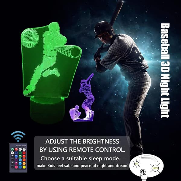 Baseball 3D Nattlampe, Baseballgaver til gutter 7-14 Basebal