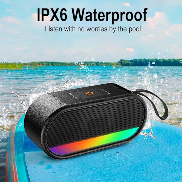 Bärbar Bluetooth-högtalare med LED-lampor, 24W Högt ljud med kraftfull bas, Bärbar trådlös upp till 10 timmars speltid, Inbyggd mikrofon Bluetooth