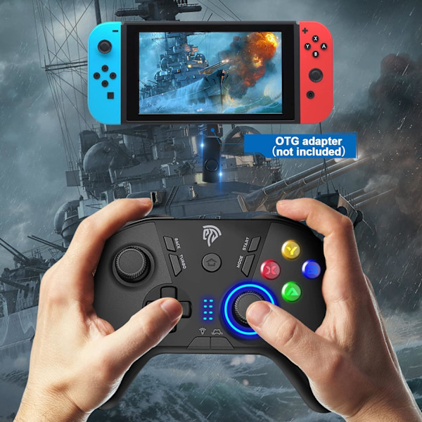 Trådløs spillkontroller for Windows PC/Steam Deck/PS3/Android TV BOX, Dual Vibrate Plug and Play Gamepad Joystick med 4 tilpassede taster, batteri black