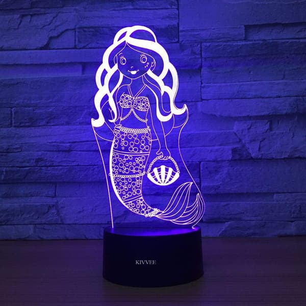 Havfrue Leker Visuell 3D Lampe Illusjon 2D Nattlys Julegave