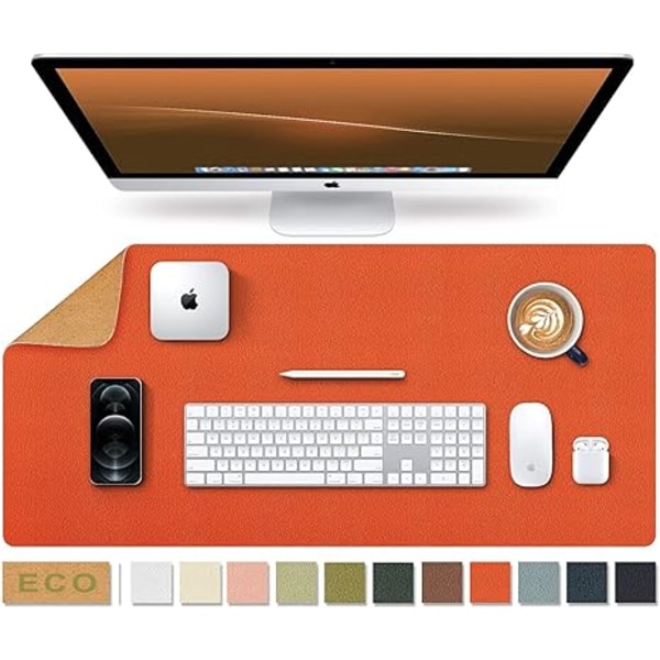 Large natural cork and leather waterproof keyboard pad, office / home / game / decorative desktop mouse pad (Orange, 23.6 x 11.8 inch)