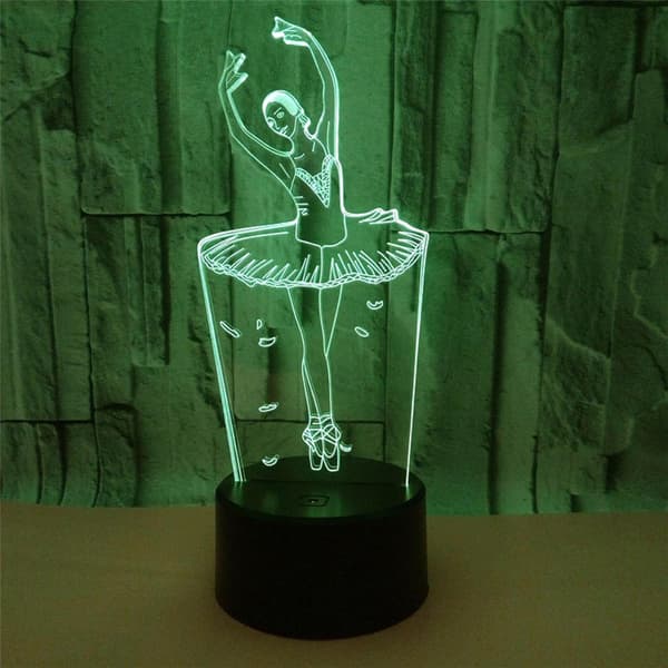 Ballettdanser 3D Skrivebordslampe 3D Illusjonskunst Nattlampe USB Le