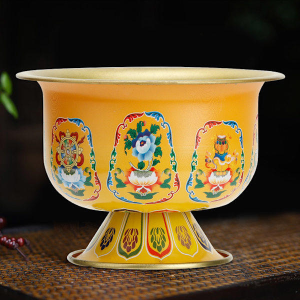 Lyckobringande gudomlig tibetansk Buddha vatten skål heligt vatten kopp buddhistiska tillbehör (gul)