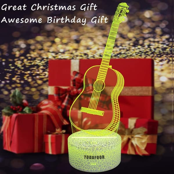 Visuell 3D Nattlampa Gitarr 2D Bordslampa för Gitarrälskare