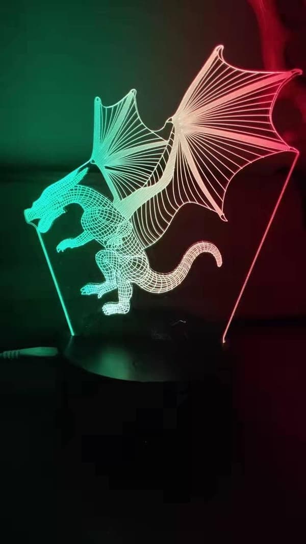 3D Elddrake Nattljus Illusion Sovrumslampa med USB