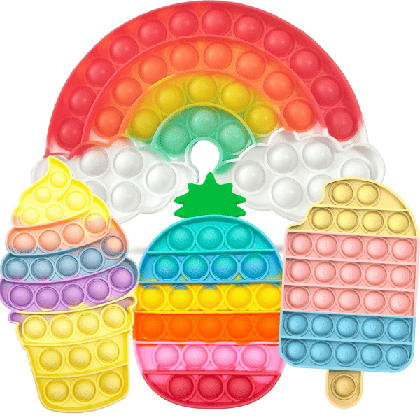 4 stk. Push Bubble Fidget Legetøj til Børn - Regnbue Sensorisk Klemmelegetøj, Stressaflastende Gadget til ADHD Autisme, Is & Ananas D 4PCS