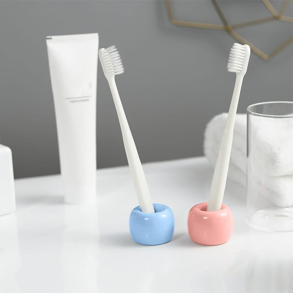 Mini Keramik Tandborsthållare Stativ för Badrum Toalettbänk, Handgjord Par Tandborsthuvudhållare, Rakapparatshållare och Kontor Pennhållare, Pi Pink blue