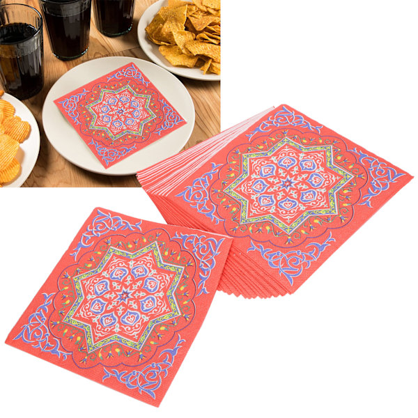 40 ark servietter vevshåndkle papir Ramadan mønster 4 lag høyabsorberende for festmiddag (rød fargerik mønster)