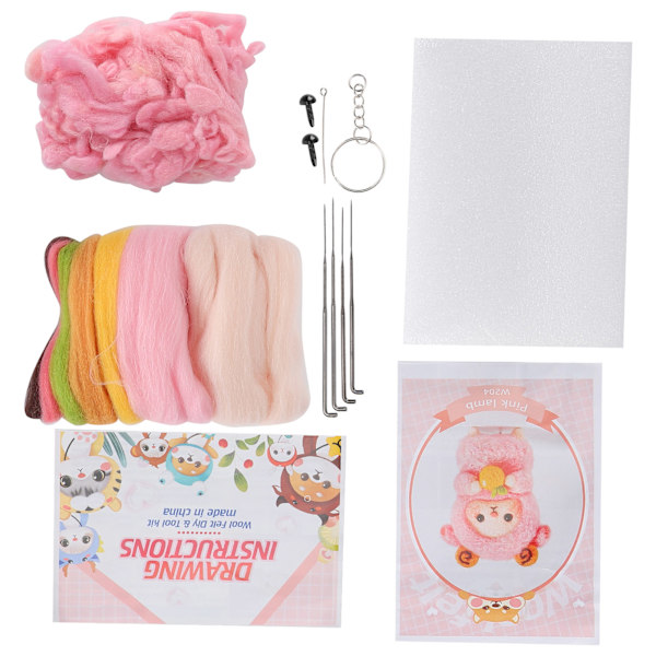 Nålfiltning Färgglad Fårdocka DIY Tillverkningsmaterialpaket med Ritningar och Poke Tool204# Rosa