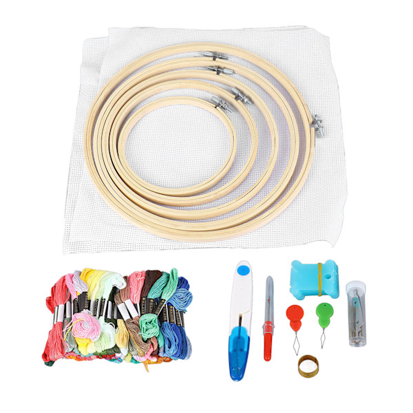 Broderikit med 5 broderiram 100 färgade trådar 2 broderityg Broderistartkit för vuxna nybörjare
