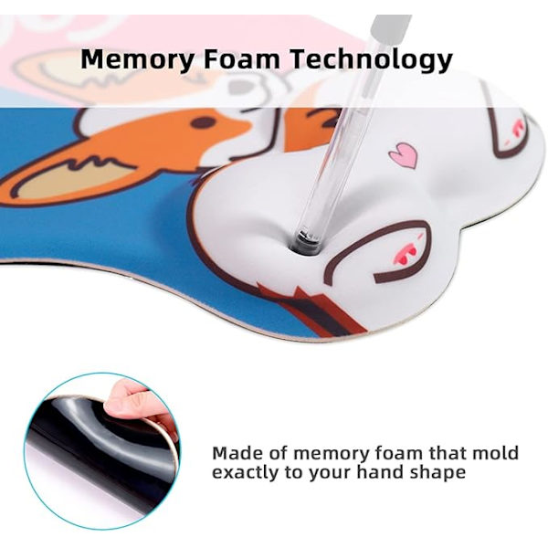 3D Musmatta med handledsstöd, söta musmattor med halkfri silikon Anime för hemmakontor Arbetar Studerar Lätt att skriva, Härlig Corgi