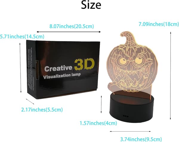 Halloween Dekorasjon Gresskar 3D Illusjonslampe LED Nattlys