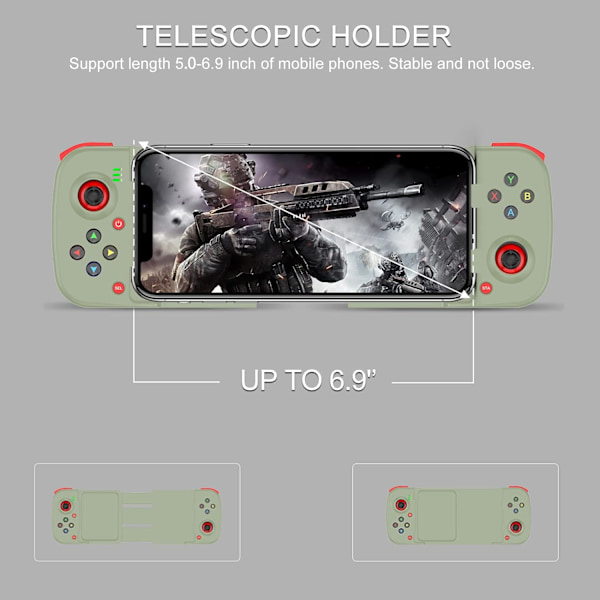 Bluetooth-kontroller för iPhone, Android, direkt spel, låg latens, telefonkontroller spelkontroll joystick för Galaxy S23 S22 S21 20 Ultra, iPhone 14 13 1 Green