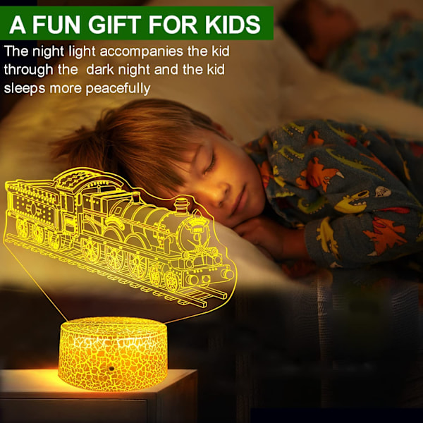 Toglampe til Børn Seje Gaver 3D Tog Natlampe med Fjernbetjening & Smart Touch 7 Farver + 16 Farver Skiftende Dæmpbar Tog Legetøj til 3 4 5 6 7 8 År