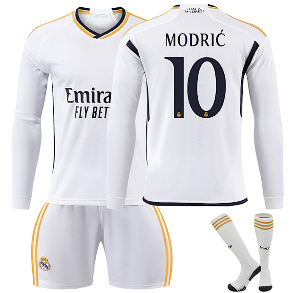 23-24 Real Madrid Hjemmefodboldtrøje Langærmet Sæt Børnefodboldtøj No.10 Modric 2XL