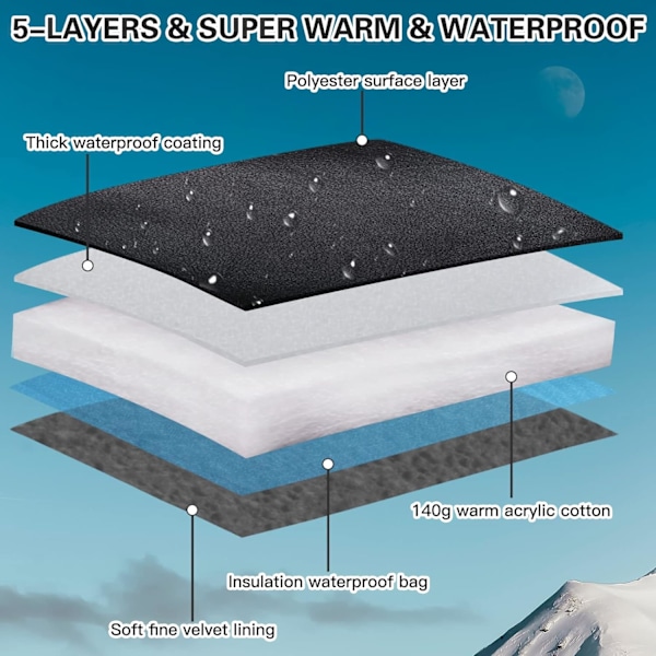 Vinterhandskar för Män och Kvinnor, Varma Vattentäta Skidhandskar, 5 Lager, Pekskärm, Snöhandskar för Kallt Väder Black XL