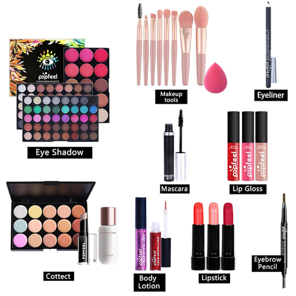 All-in-One Makeup Kit Presentset, Makeup Kit för Kvinnor Fullt Set, Makeup Presentset, Perfekt Presentval (24 st) POP001
