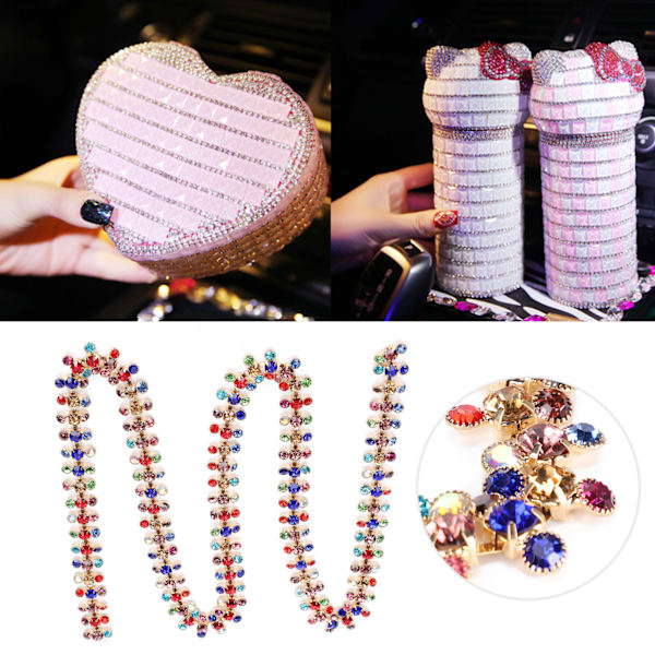 Rhinestone-kjede 3 rader for DIY klær brudekjoler dekorasjonstilbehør 1 yard blandede farger