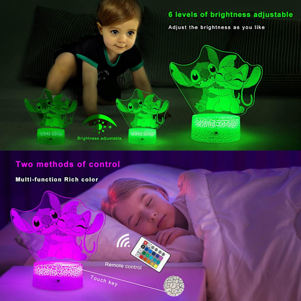 Nattlampa, lampa med fjärrkontroll & smart touch 16 färger som byter dimbar anime bordslampa, perfekt födelsedag jul Stitch-gåvor för pojkar och flickor