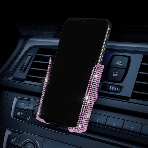 Biltelefonhållare, 360 grader justerbar kristall bilhållare för bilmonterad telefon för instrumentbräda, vindruta och luftventil (rosa)
