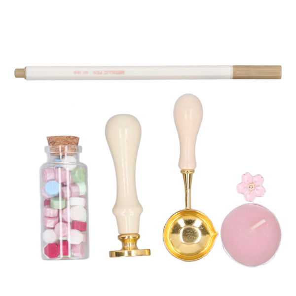 Vaxstämpelset Europeiskt Retro Sakura Mönster DIY Stämpel Handkonto Kuvert Eldfärg Tätningsvax Kit Presentförpackning Dekor