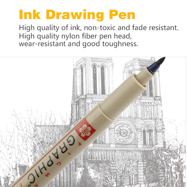 Tegne Sketch Pigment Line Art Maker Pen Blæk Pensel Tip Craft Pen (1.0mm)