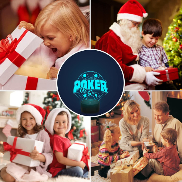 Poker Terninger 3D Lys, Attivolife LED Hologram Natlampe Bordlampe