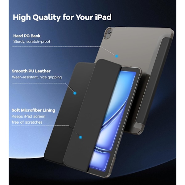 Fodral för iPad Air 11 tum, Slim Ställskydd för iPad Air 11-tum, Stöd för Touch ID, Auto Wake/Sleep Smart Skal med Genomskinlig Ba Black ipad Air 11 (2024)