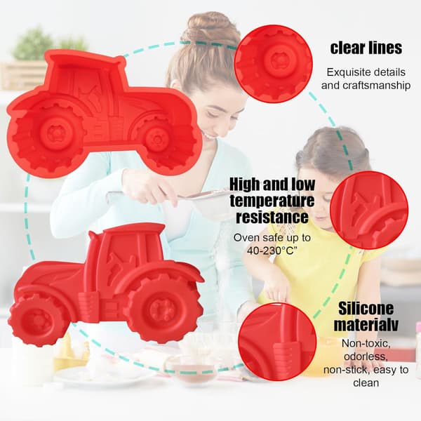 3D Traktor Silikon Bakeformer - Tåler Oppvaskmaskin Bil Kakeform for Festkaker, Sjokolade og Desserter