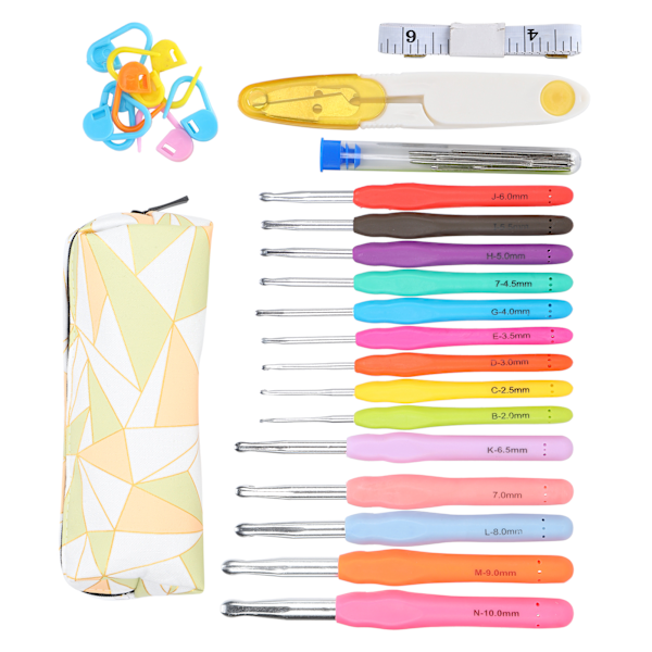 Virka nål set TPR mjukt handtag nålar kit DIY stickning verktyg hushållsartiklar C4-diamantväska
