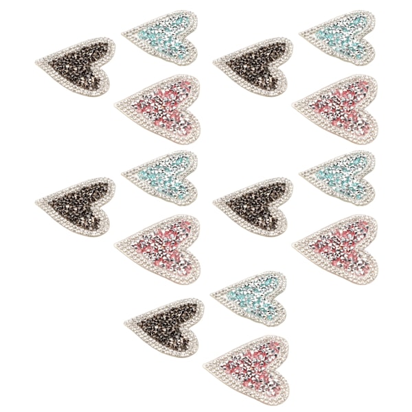 15 stk. skinnende hjerteformede strygemærker med glitter til tøj, DIY-håndværk og reparation