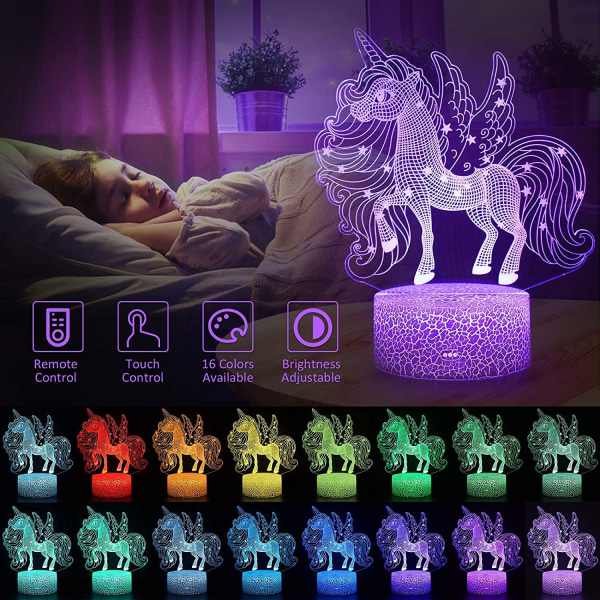 Unicorn Night Light för barn, Unicorn Present för flickor, 3D Ill