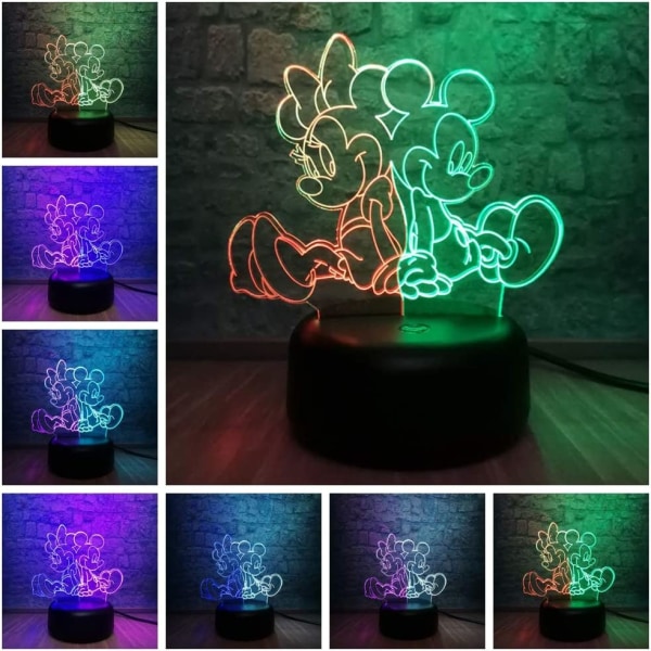 Cartoon Mice Mouse Mikey$Minnie 3D LED Blandad Dubbel Färg Lampa