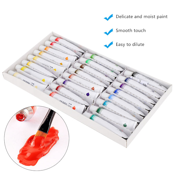 24 st akvarellfärg set 12 ml professionell aluminium tub pensel skolkonstmaterial