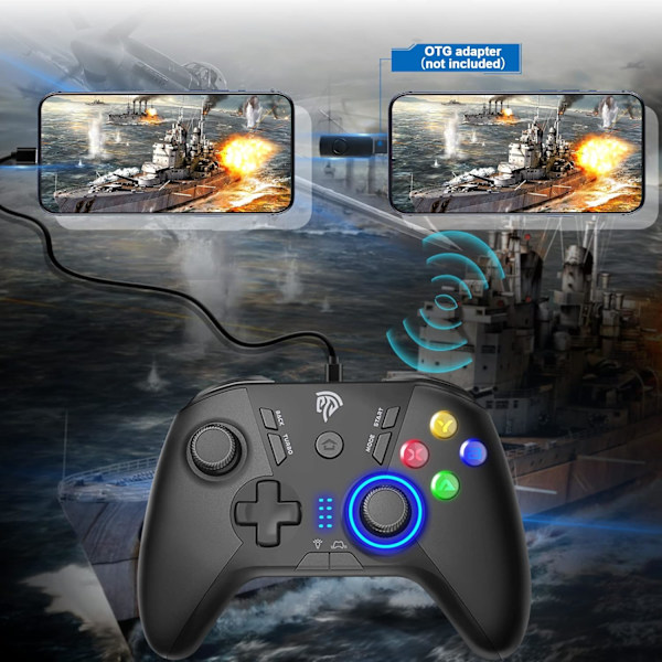 Trådløs spillkontroller for Windows PC/Steam Deck/PS3/Android TV BOX, Dual Vibrate Plug and Play Gamepad Joystick med 4 tilpassede taster, batteri black