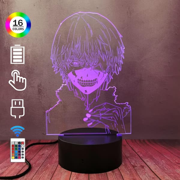 3D Kul Gutt Kaneki Ken Nattlys LED Optisk Bordlampe Mann