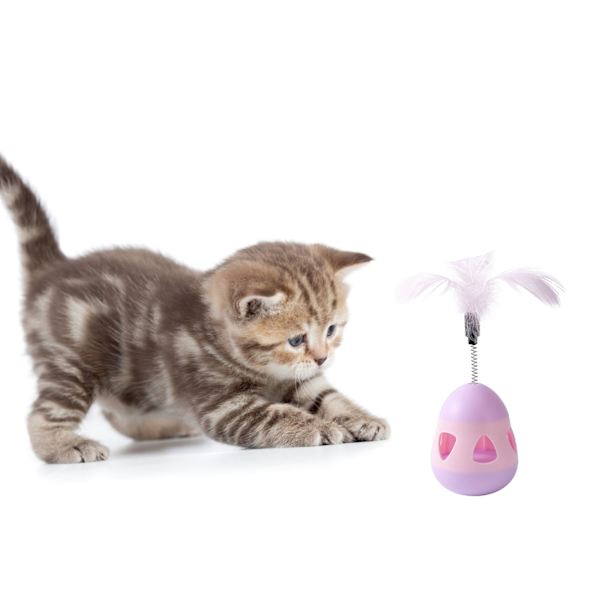 Kattgodis Dispenser Leksak med Fjäder Interaktiv Förhindra Tippning Katt Långsam Matare Pusselboll Pink Purple