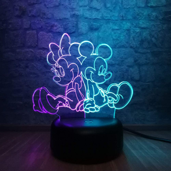 Tecknad möss Mus Mikey$Minnie 3D LED Mixed Dual Color Lamp