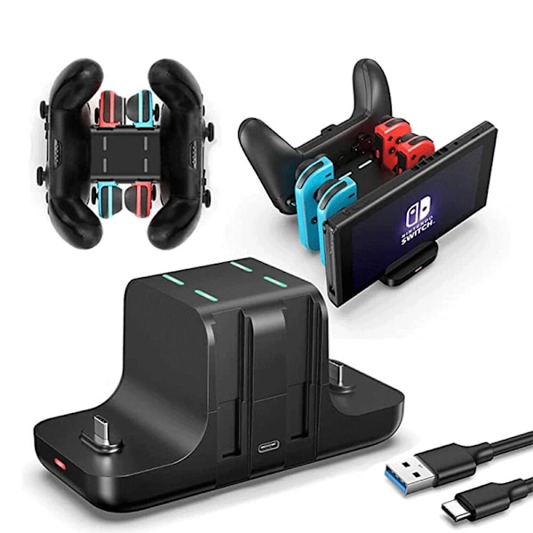 6 i 1 opladningsdock til Nintendo Switch-konsol Joy-con-controller Gamepad-opladerdockstation DC5V/2A opladningsstativ NS-switch