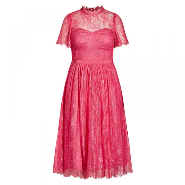 Swing-kjole med bådhals med ærmer (Rose Pink 4XL)