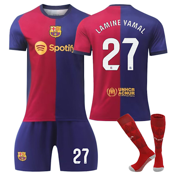 24-25 Barcelona nr 27 Lamine Yamal barn- och vuxen fotbollsträningsdräkt set 28