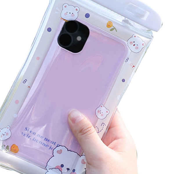 Vandtæt telefonpose Cartoon Cute Sensitive Touch Transparent telefonpose med snor til drifting svømning dykning White bear