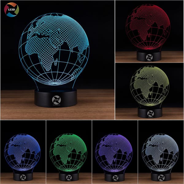 3D Optisk Illusjon Nattlys - 7 LED Fargeskiftende Lampe